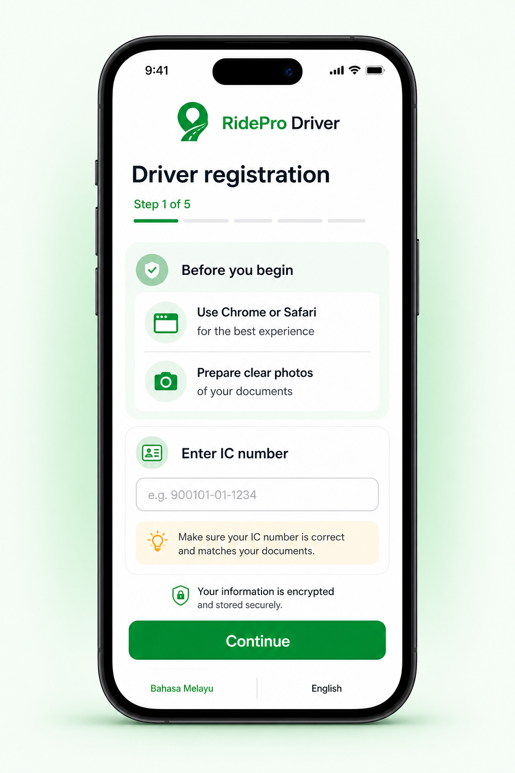 RidePro Driver interface